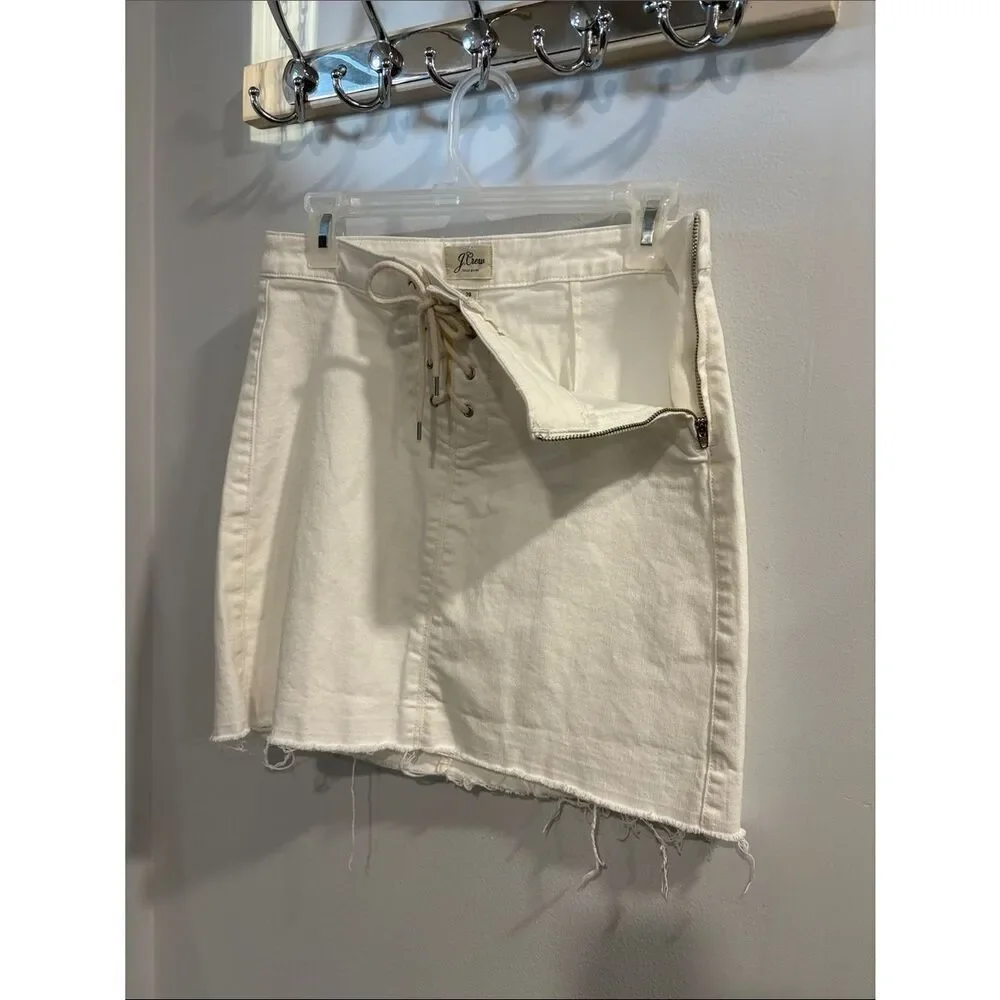 J. Crew Ivory Lace-Up Denim Mini Skirt